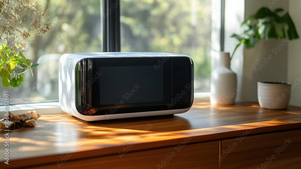 Aufkleber a voice-controlled smart microwave that automatically adjusts power levels based on food type, synci