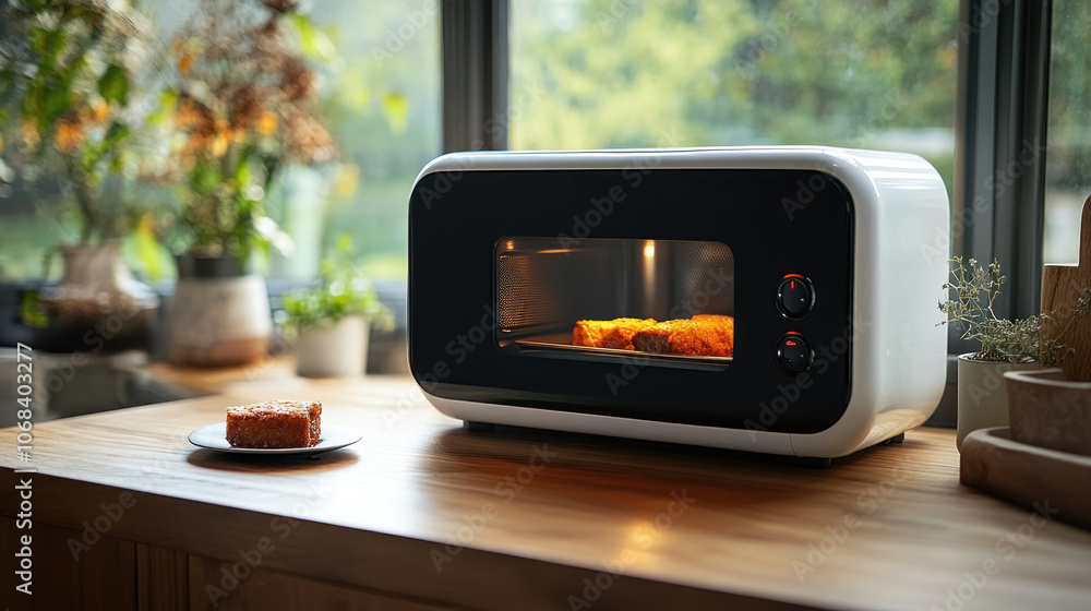 Aufkleber a voice-controlled smart microwave that automatically adjusts power levels based on food type, synci