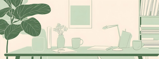 Blog header background showcasing minimalist line art in soothing green and white, perfect for lifestyle and wellness blogs