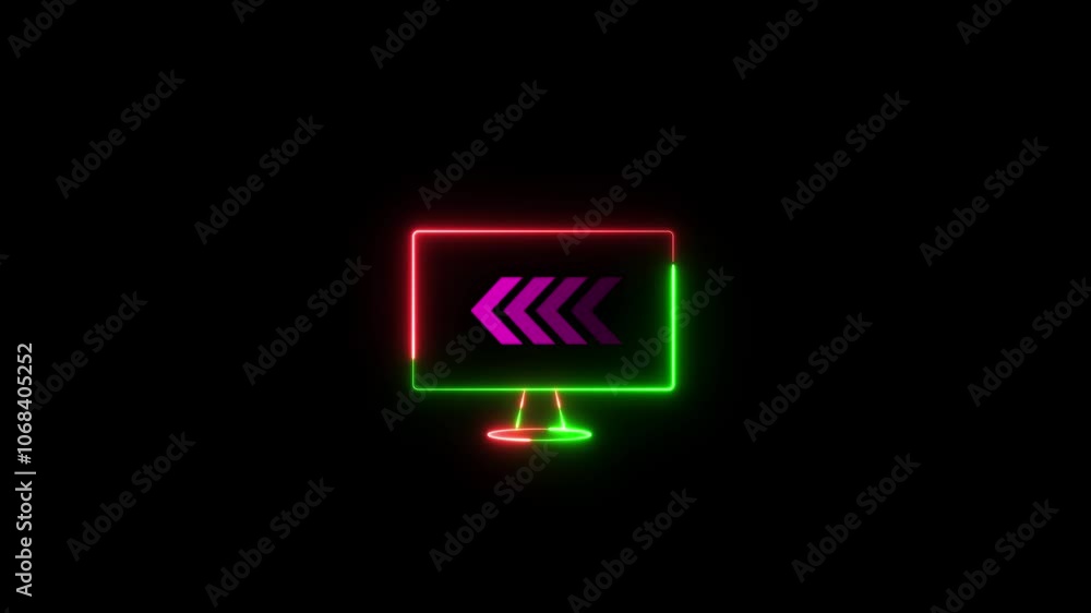 Poster glowing neon abstract left side neon arrow icon animation. animated video of moving left arrow on a 