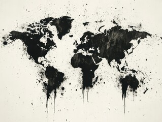 Fototapeta premium Black Ink World Map.