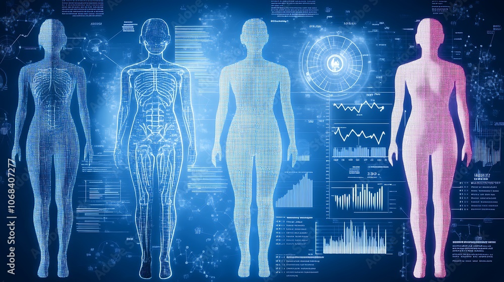 Poster digital human body scan with data visualizations