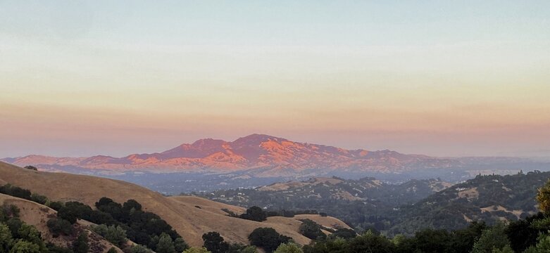 sunset over the mountains. Mount Diablo is a mountain peak in Contra Costa County, California, United States.