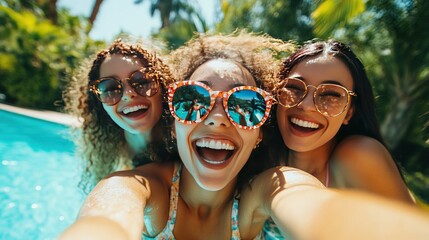 Friends celebrate together at a pool party, with cold drinks and laughter filled with joy and fun."