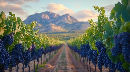 Naklejka premium Vineyard with Mountain Background