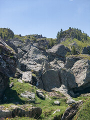 Hiking Karspitze one of the peaks on Nordkette mountain range in Tyrol, Austria in summer