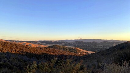 sunset over the mountains, mountain landscape with sky on New Year's Eve. California