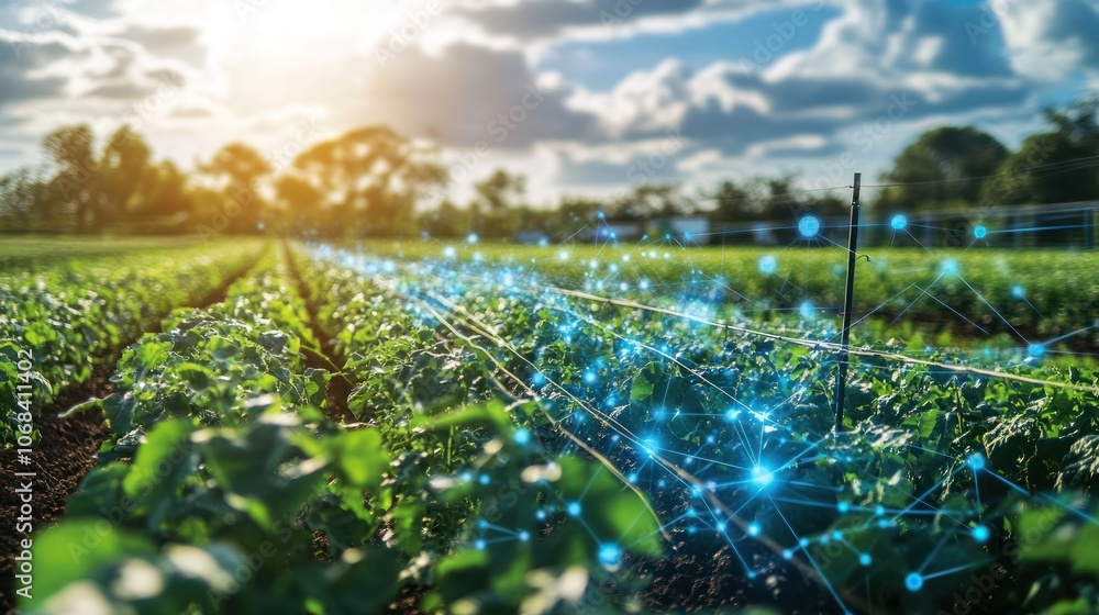 Poster smart farming systems with ai-controlled irrigation and sensor networks, optimizing crop growth in a