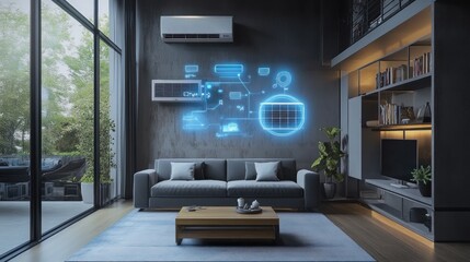 Smart home with solar air conditioning and fans"