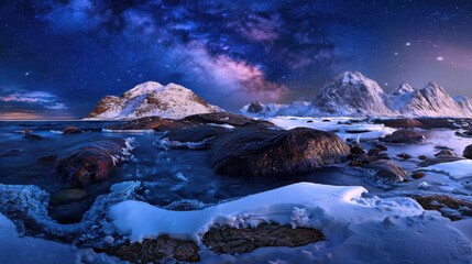 Naklejka premium Lofoten Winter: Arctic Splendor under the Milky Way