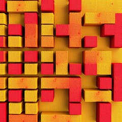 Vibrant Yellow and Red Wooden Blocks Abstract Wall Art for Modern Home Decor