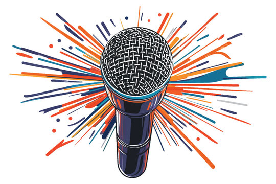 Vibrant Flat Vector Microphone Illustration for Music, Podcasts, and Events