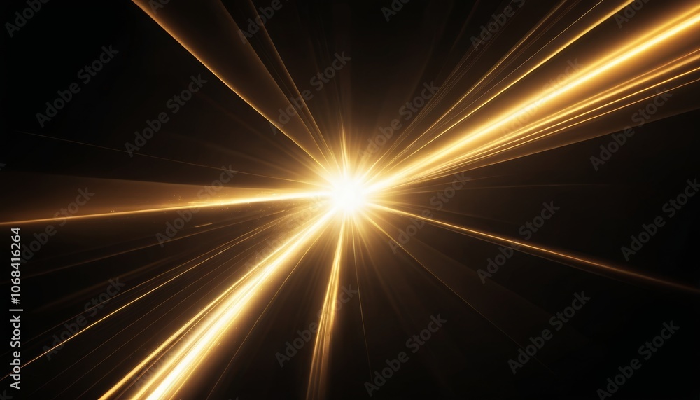Aufkleber radiant gold bokeh flare light effect with dynamic rays on a black background