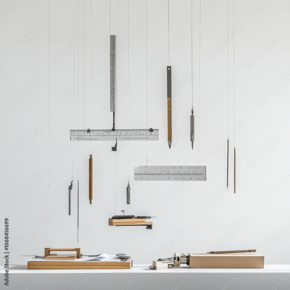 Aufkleber exploring the elegance of suspended architectural drafting tools in precision design and innovation