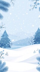 Obraz premium Snow falling on pine trees in winter wonderland vertical background