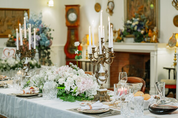 wedding table setting, Table setting at a luxury wedding, and Beautiful flowers on the table	