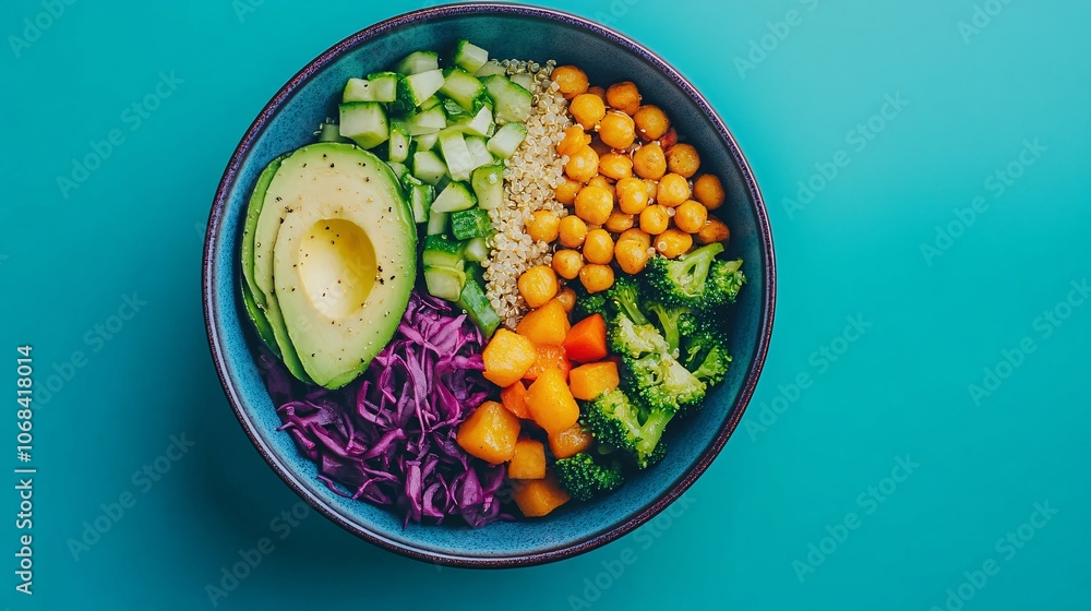 Aufkleber close-up of a colorful salad bowl with quinoa roasted vegetables and avocado showcasing a healthy an