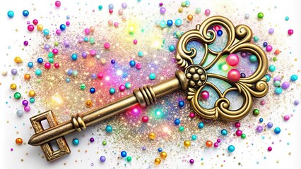 A decorative 21st birthday key with colorful accents and sparkles , celebration, milestone, adulthood