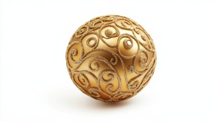 golden vibrant luxry christmas tree ball with pattern isolated on white