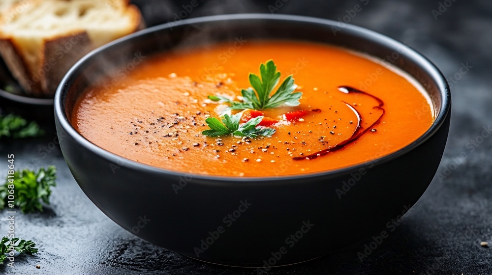 Aufkleber a steamy bowl of vegetable soup with carrots celery and herbs served with crusty bread on the side c