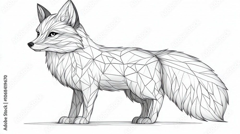 Aufkleber artistic geometric representation of a fox created with intricate triangular patterns in a minimalis