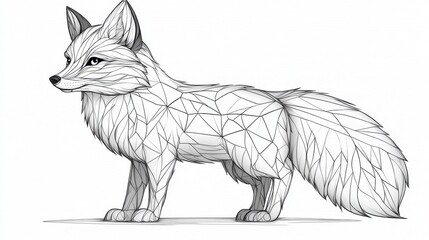 Obraz premium Artistic geometric representation of a fox created with intricate triangular patterns in a minimalist style, coloring page.