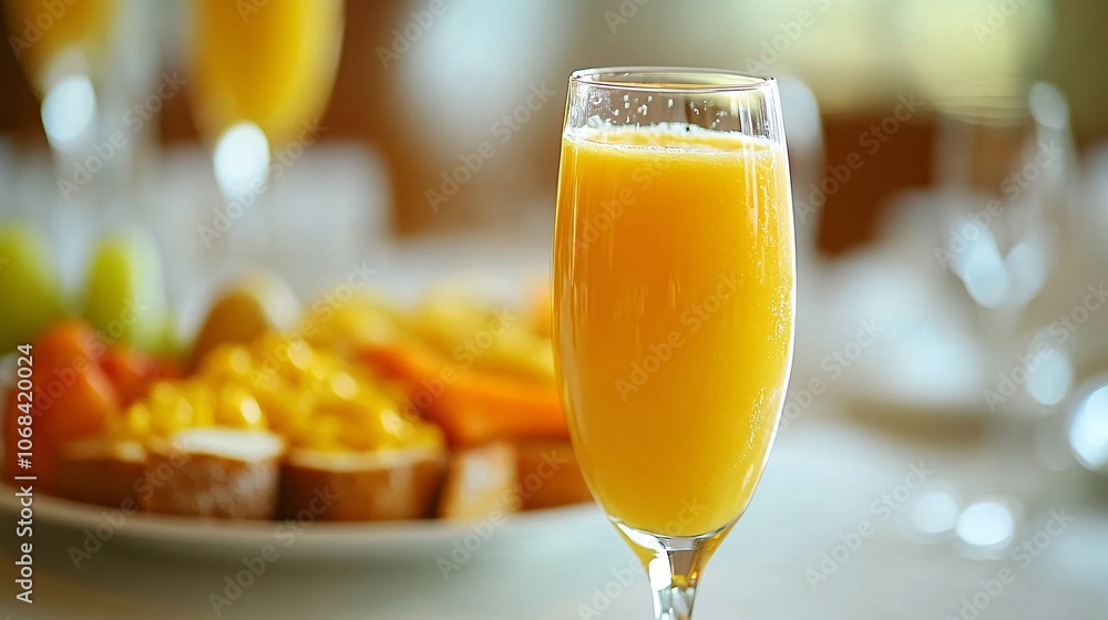 Aufkleber a table filled with brunch items including scrambled eggs toast fruit salad and mimosas creating a s
