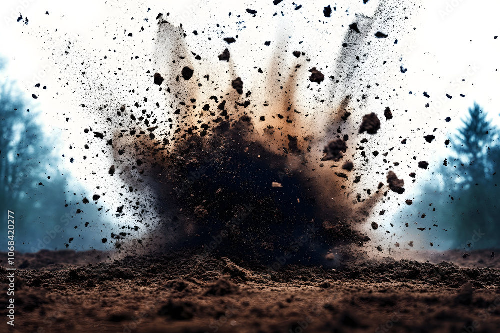 Poster exploding soil with debris flying