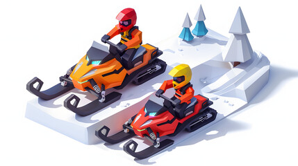 Snowmobiling winter isometric Cartoon 3D