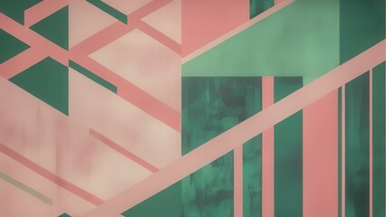 Fototapeta premium Abstract geometric pattern featuring green and pink shapes, ideal for backgrounds, presentations, or modern design projects