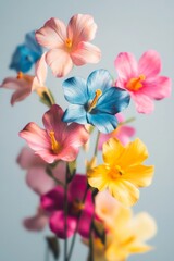 Obraz premium A vibrant arrangement of artificial flowers showcases delicate blooms in various colors, enhancing any space with their cheerful presence and evoking a feeling of spring