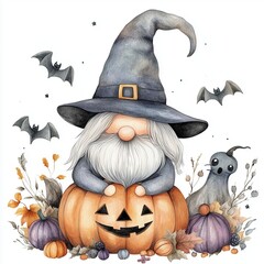 Halloween pumpkin isolated on white background Watercolor hand drawn illustration Clipart