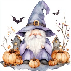 Halloween pumpkin isolated on white background Watercolor hand drawn illustration Clipart