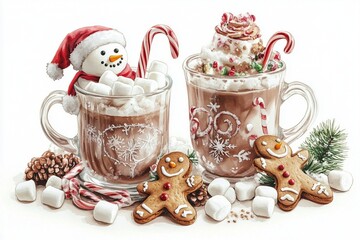 Cup with winter hot drink Cocoa christmas Vector illustration
