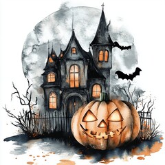 Halloween pumpkin isolated on white background Watercolor hand drawn illustration Clipart