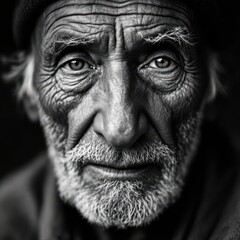 Obraz premium Serene Portrait of a Wise Old Man in Timeless Black and White Tones