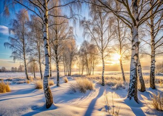 Serene Winter Landscape of Birkenst&auml;mme in the Moor Covered in Snow, Capturing the Tranquility of Nature's Beauty in a Candid Photography Style
