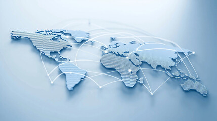 World map displayed on a digital screen, with blinking data centers connected by moving lines indicating data transfer