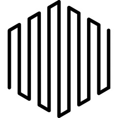 A simple geometric logo design consisting of vertical black parallel lines that create a hexagonal shape against a white background.