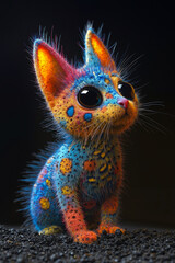 A small blue and orange cat sitting on top of a black surface