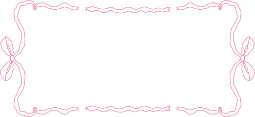 Coquette pink frame ribbon lace bow, pink wavy border y2k retro Aesthetic feminine decor. Ruffled ribbon. Doodle hand drawn