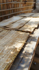 Obraz premium Traditional Papyrus Making Process in Sunlit Rural Setting 