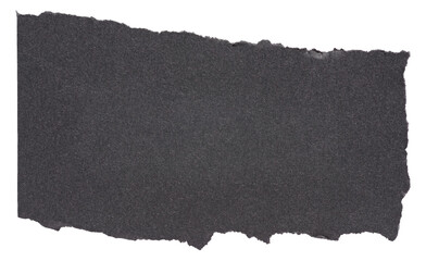 Isolated cut out torn piece of blank black paper note cardboard with texture and copy space for...