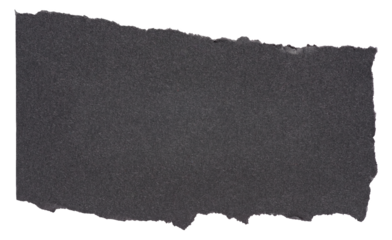 Isolated cut out torn piece of blank black paper note cardboard with texture and copy space for text, transparent png background design element