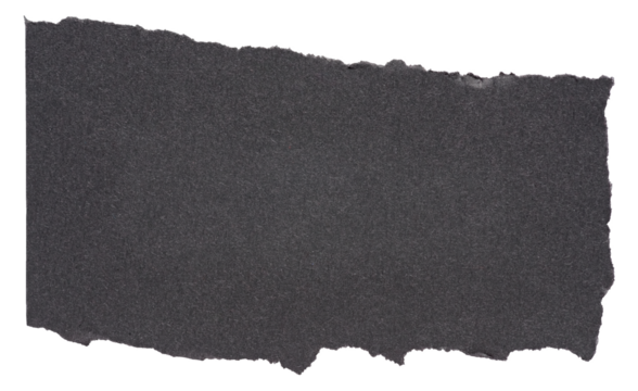 Isolated cut out torn piece of blank black paper note cardboard with texture and copy space for text, transparent png background design element
