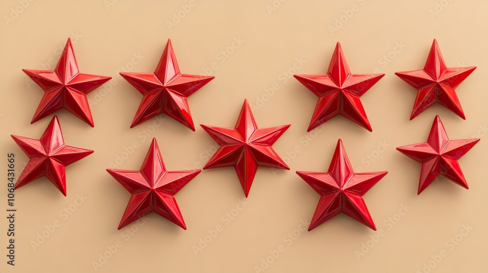 Poster a collection of vibrant red stars arranged on a beige background creates a striking banner design, i