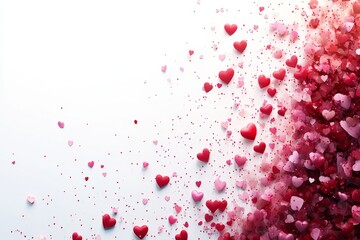 Red and pink Valentine's Day hearts on a clean white background, minimalist design. Generative AI