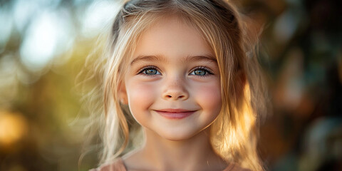Fototapeta premium Portrait of a beautiful little girl looking at the camera