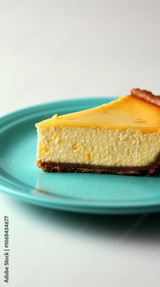 Leinwandbilder A dessert plate featuring a slice of lemon cheesecake garnished with lemon zest on a minimalist background creating a fresh and inviting look with side empty space for text Stockphoto style