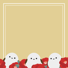 かわいいシマエナガと椿の花の背景